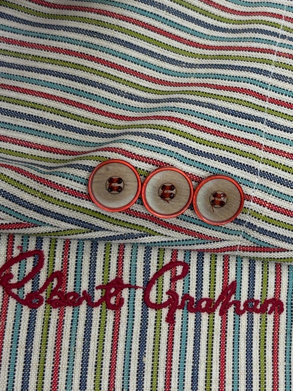 Robert Graham Resort Suit Mens 46S 38 x 10 Gray Red Cotton Linen Stripe Shorts